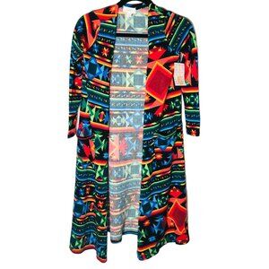 LuLaRoe Sarah cardigan sweater mid sleeve geometric pattern blue xs new READ